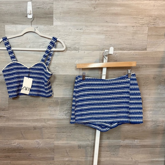 NWT Zara Blue & White Textured Striped Two-Piece Set - Crop Top & Skort - M - Picture 9 of 9